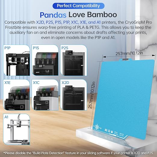 BIQU CryoGrip Pro Frostbite Cold Build Plate for Bambu-Lab X2D P2S P1S P1P X1C X1E A1 3D Printers, Super-Tack Spring Steel Sheet, 257x257mm, Room Temperature Printing, Double-Sided, 1 Piece