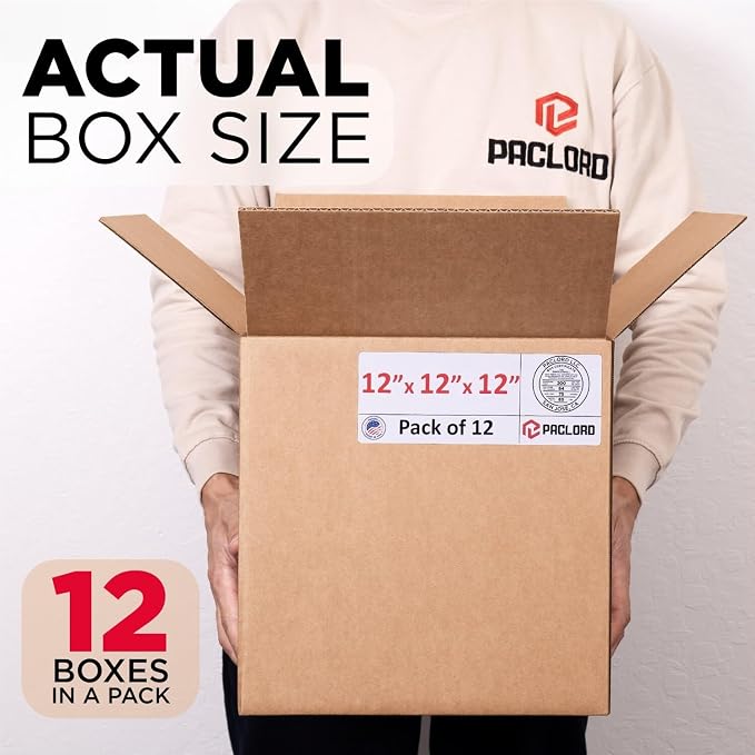 Medium Cardboard Boxes 12"L x 12"W x 12"H (Pack of 12) - USA-Made Packing Boxes for Moving, Shipping, or Storage - USPS, UPS, FedEx Approved - Professional Packing Supplies for Moving | USA-Made Packing Boxes for Moving, Shipping, or Storage - USPS, UP...