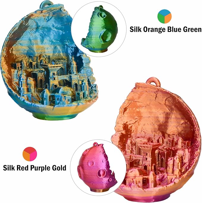 PLA Filament 1.75mm, Tri-Colors 3D Printer Filament, Rainbow PLA Filament Bundle, Coextrusion 3D Filament with Silk PLA Color Change, 3D Printing Filament +/-0.02mm, 200g X 4 Spool