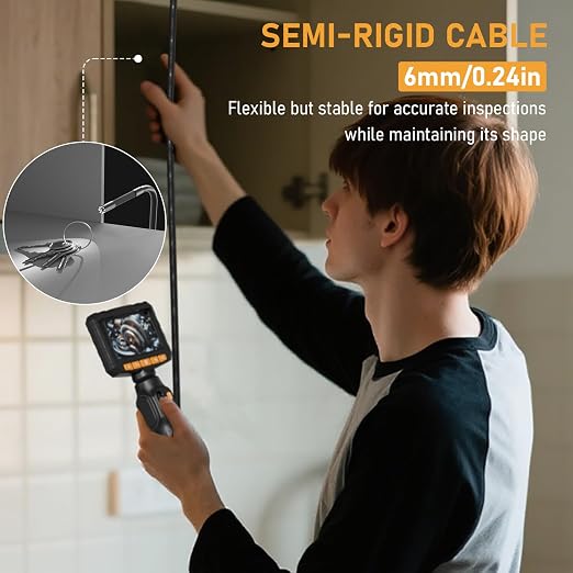 Two-Way Articulating Borescope Camera with Light, Industrial Endoscope Inspection Camera with Light, 0.24in Articulated Probe, 5FT Flexible Snake Scope for Wall Automotive Engine Plumbing HVAC Inspect
