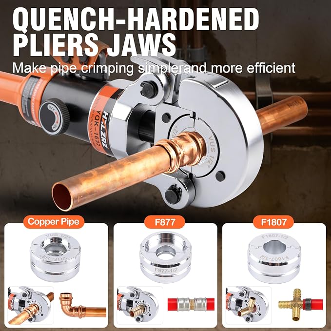 HZLZRZ Pro Press Copper 11 Dies Set with for 1/2" 3/4" 1" Copper Pipe and F877 PEX Crimper Tool Kit. ASTM F1807 PEX Copper Rings 5 Dies 3/8" to 1", Professional Tool for Plumbing Systems(YQK/1632C)