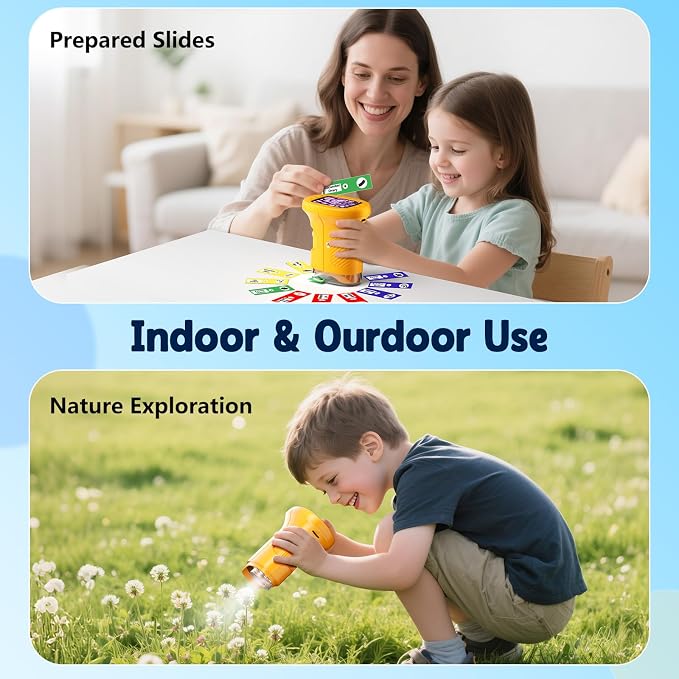 Odatay 4K 1000X Digital Microscope for Kids with Long Distance Viewing & 2.4" Screen, Portable Handheld Edu Toys for Kids Age 3-12 Exploring Bugs Plants at Home Classroom & Outdoor Travel, Yellow