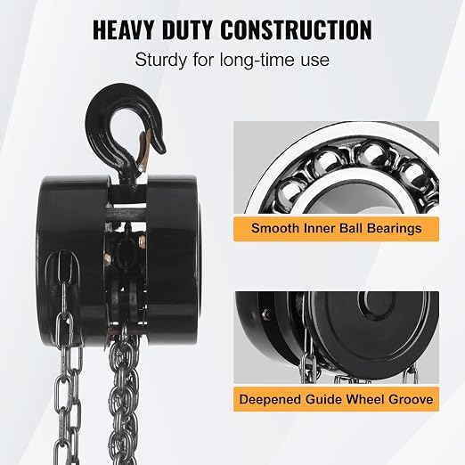 Hand Chain Hoist, 1 Ton/2200 lbs Capacity, Heavy Duty Steel Chain Fall Hoist with 10 Ft Lifting Height, Manual Chain Block Hoist with 2 Chain Hooks for Lifting in Transport & Workshop