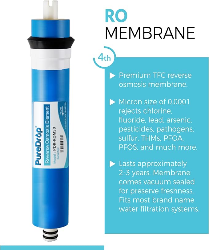 PureDrop PDR-F15-50 Standard 5-Stage Replacement Cartridge for 50 GPD Reverse Osmosis Water Filter System 2-Year Replacement Filter Pack,15 Counts, 12x15x15