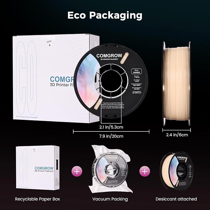 Comgrow 3D Printer Photosensitive Filament Single Color Light Change PLA 1kg (2.2 lbs) Spool 3D Printing Materials, Dimensional Accuracy +/- 0.03 mm, 1.75 mm, Light Change Purple