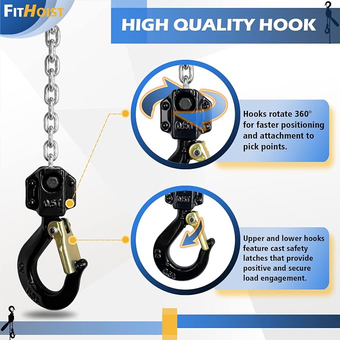Mini Chain Hoist 1/2 Ton 1100Lbs Capacity 5Ft Lift Manual lever chain hoist Alloy Steel G80 Chain 2 Heavy Duty Hooks, for Garages Warehouse Automotive Machinery