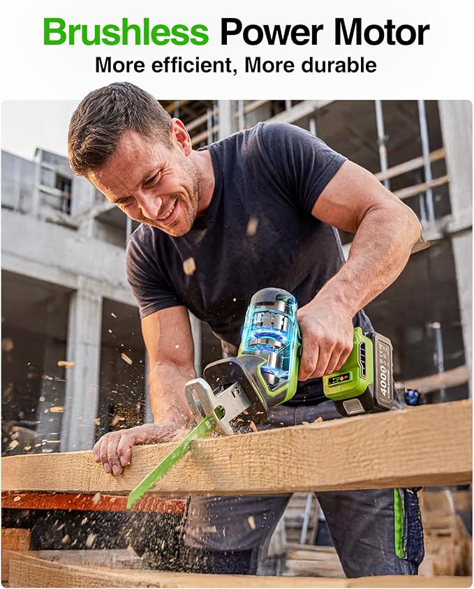 TaskStar Cordless Reciprocating Saw 21V: One-Handed Reciprocating Saw with 0-3500 RPM Brushless Motor, 2 x 4.0Ah Batteries, 8 Quick-Change Blades, LED Light, Perfect for Wood PVC Metal Cutting