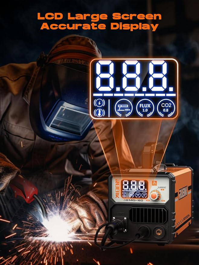 160A MIG Welder,Flux MIG/Lift TIG/Stick MultiProcess Mig Welder | 3 in 1 Gasless Welder,110V Welding Machine, IGBT Inverter Synergic Control, Ideal Mig Welding Equipment for Welders