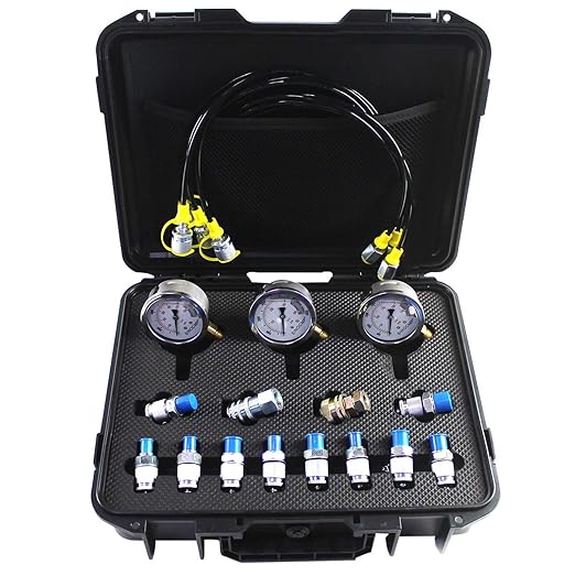Hydraulic Pressure Test Kit with 3 Gauges(25/40/60Mpa), 12 Test Couplings, 3 Test Hoses(64in) Diagnosis Tester Gauge Kit Set for Excavator Construction Machinery