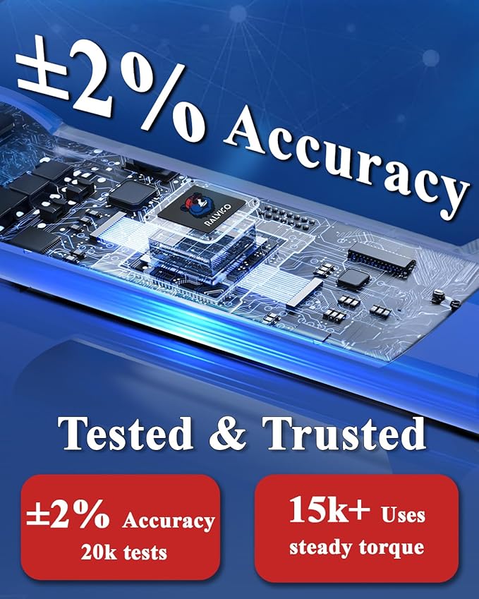 1/2 Drive Digital Torque Wrench ±2% Accuracy 4 Unit For Car Repair | 12.54-250.7ft-lb (17-340 N.m)，4 Unit: N·m, in-lb, ft-lb, kg·m，Extended Design：26.5”，Peak & Track Modes，LED & Buzzer Alarm