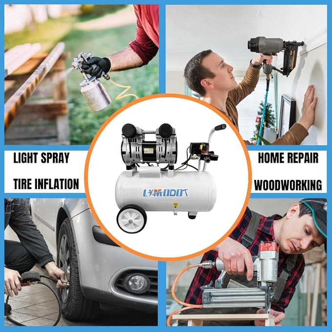 Portable Quiet Air Compressor, 8-Gallon Aluminum Tank, 68 dB | Rustproof, Lightweight at 37.5 lb with Dual Air Intakes for Efficient DIY, Home Workshop and Garage Applications