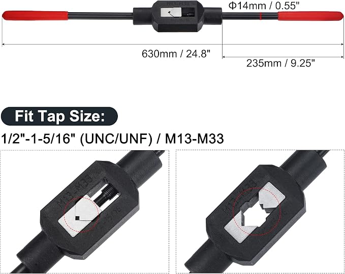 uxcell Adjustable Tap Wrench Handle for 1/2"-1-5/16" (UNC/UNF) / Metric M13-M33 Taps, Thread Tap Holder Reamer Hand Tapping Tool for Machinist Repair with Plastic Dipped Handle