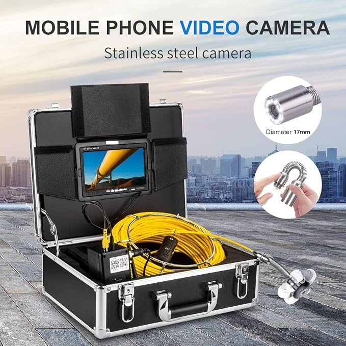 Sewer Camera Head Accessories 6LED Waterproof IP68 for Pipe Drain Endoscope Camera Replacement with Wheel and Protective Cover (0.7inch/17mm)