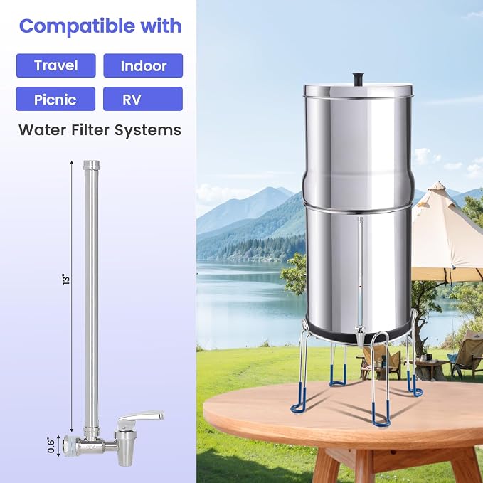 304 Stainless Steel 13 Inch Sight Glass Spigot, Compatible with Purewell, ProOne, and Other Gravity-Fed Water Filtration Systems, Clear Water Level View, Stainless Steel Handle