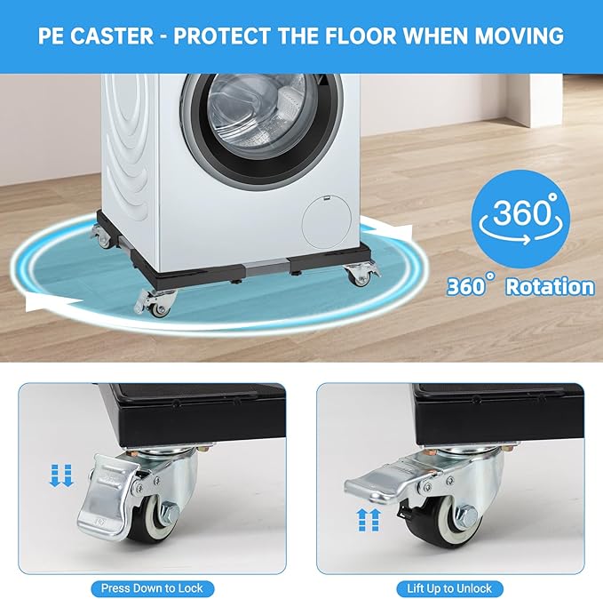 Nefish Upgraded Washing Machine Dolly with Wheels Heavy Duty 21-28 Inch Stainless Steel Appliance Roller 1000 Lbs Furniture Cart with Wheel Flat Dollies for Washer and Dyer, Fridge, Cabinet, Boxes