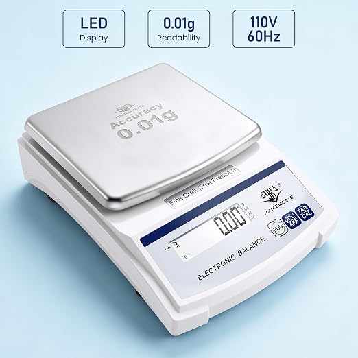 Lab Scale 5000gx0.01g, Digital Gram Weight Scale for Jewelry，Coin & Gold | 0.01g Accuracy Gram Scale, LED Backlit Display, g/oz/ct/ml Conversion, Counting & Tare Function, Laboratory Balance