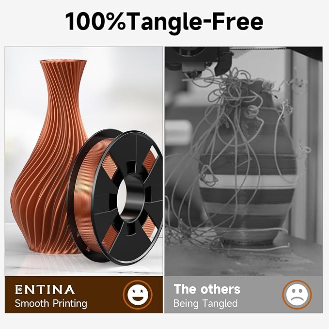 ENTINA 4 Colors Silk Shiny 3D Printer Filament Bundle, PLA Filament 1.75 mm for 3D Printers, Dimensional Accuracy +/- 0.02 mm, 200g x 4 Spools Set