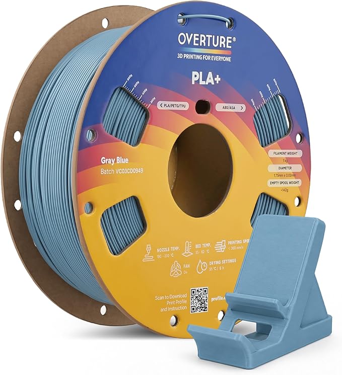 OVERTURE High Speed PLA+ 3D Printer Filament 1.75mm, Upgraded Rapid PLA 2.0 with Enhanced Toughness & Stability, 1kg Spool (2.2lbs) Fit Most FDM 3D Printers (Gray Blue)