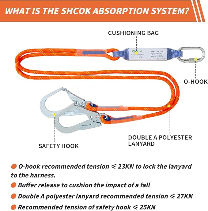 DIJJIG Safety Harness Fall Protection Kit Full Body Roofing Harnesses With Internal Shock Absorbing Lanyard, Orange Safety Harness For Construction OSHA/ANSI Compliant