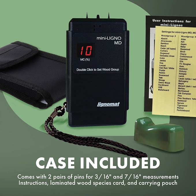 Lignomat Mini-Ligno MD - Pin Moisture Meter - Humidity Detection & Wood Moisture Meter for Wall, Home Construction, Water Damage - Made for Hobbyist Woodworkers - Easy to Use, Reliable, and Durable