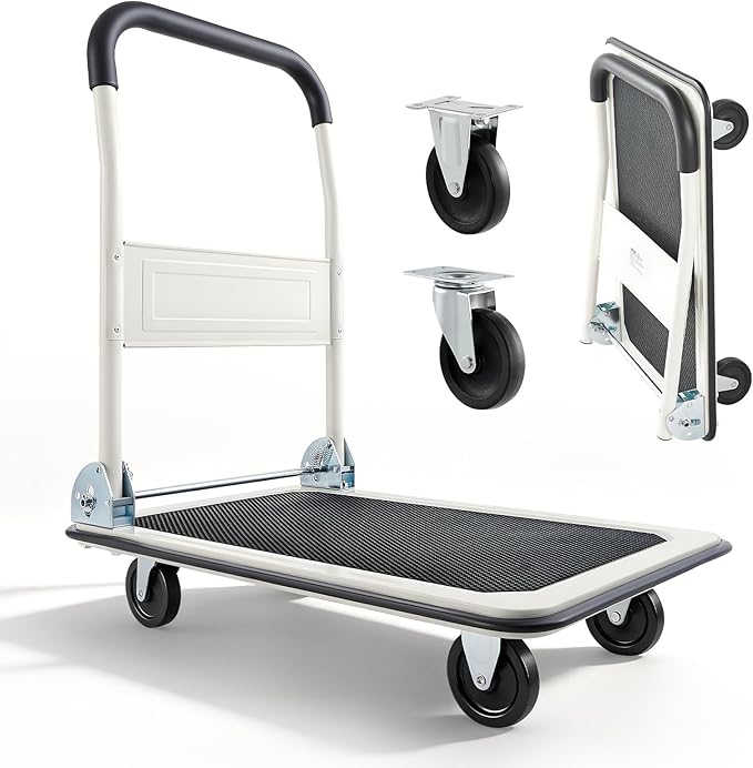 VEVOR Foldable Push Cart Dolly, 330 lbs Load Capacity, Folding Platform Truck with Swivel Wheels, Moving Platform Hand Truck Flatbed Cart, Space Saving Push Handle for Easy Storage 29 x 18.9 x 32.5 in