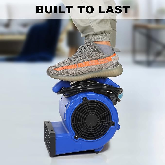 Simple Deluxe Blower Fan, 305 CFM Mini Floor Air Mover for Water Damage Restoration Carpet and Floors Dryer, Home and Plumbing Use, 16ft Power Cord, Blue