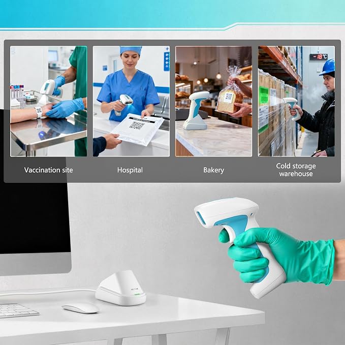 NETUM NT-1962 Blue-White Medical-Grade Wireless 1D / 2D Barcode Scanner, 1280×800 CMOS Sensor, 2.4G + Bluetooth, IP67 Waterproof Rugged Design, Hands-Free Mode for Clinics and Hospitals