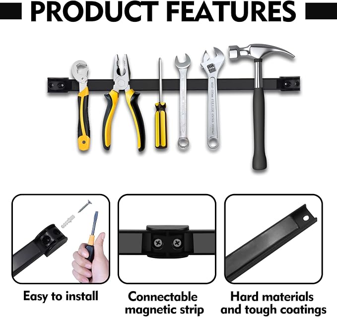 5 Pack Magnetic Tool Holder, Magnetic Strips Tool Magnet Bar PVC Coated for Garage Tool Organizer 16 In
