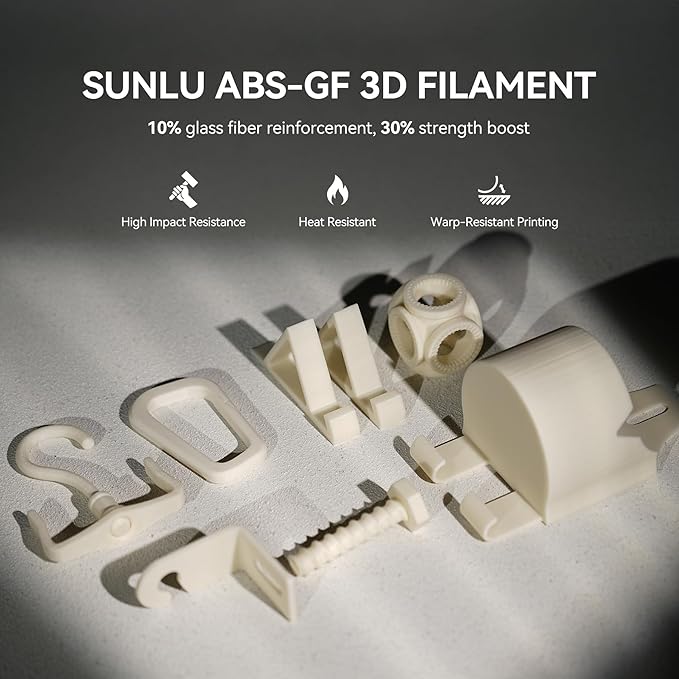 SUNLU ABS-GF 3D Filament 1.75mm 1KG, 10% Glass Fiber Reinforced ABS 3D Printer Filament, Superior Durability, Reliable Load-Bearing, 104°C Heat Resistance, 1KG Spool(2.2lbs), Natural White