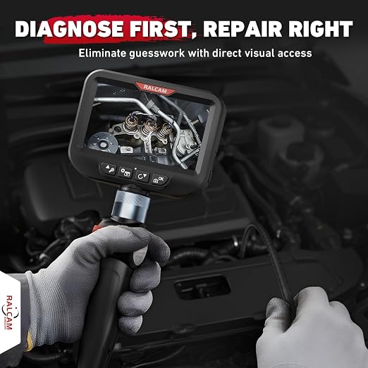2-Way 180° Articulating Borescope Camera with Light, 6.2mm Ultra-Slim Probe, 4.3" HD Inspection Camera, 6.6FT Flexible Snake Industrial Endoscope for Automotive Engine Wall