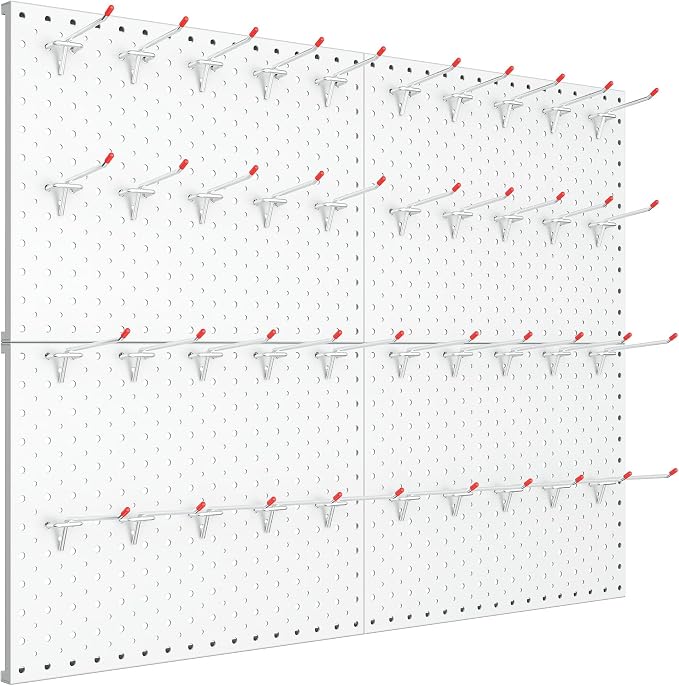 TORACK Metal Pegboard Panels and Hooks for Garage, Workbench, Shop, Shed Tool Organizer Peg Board with 1/8" & 1/4" Holes, Modular Wall-Mounted Pegboard with Pegboard Hooks(Cream White)