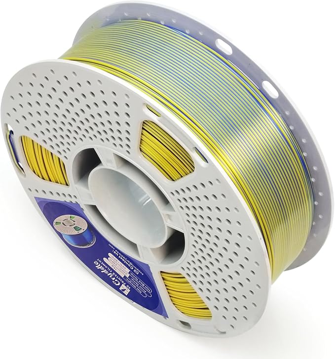Silk Dual Color PLA 3D Printer Filament, 1.75mm 1KG (2.2lbs), Shiny Gloss Finish, Easy Printing, Dimensional Accuracy ±0.02mm(Yellow & Blue)