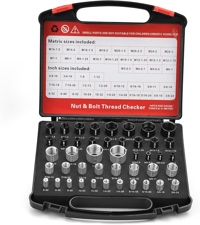Thread Checker, Nut and Bolt Thread Checker, Bolt Size and Thread Gauge, 44 Individual Bolt and Nut Identifier Gauge (23 Standard & 21 Metric) Especially for Size Check in Tight Spaces