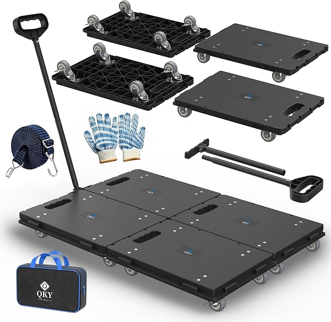Furniture Dolly with Removable Pull Handle, Maximum Load 1760LBS, Connectable Heavy Duty Moving Dolly Cart, 4 Wheel Flat Dolly with 2.5in 360° Rotatable Rubber Wheels for Home Garage Black 4Pack