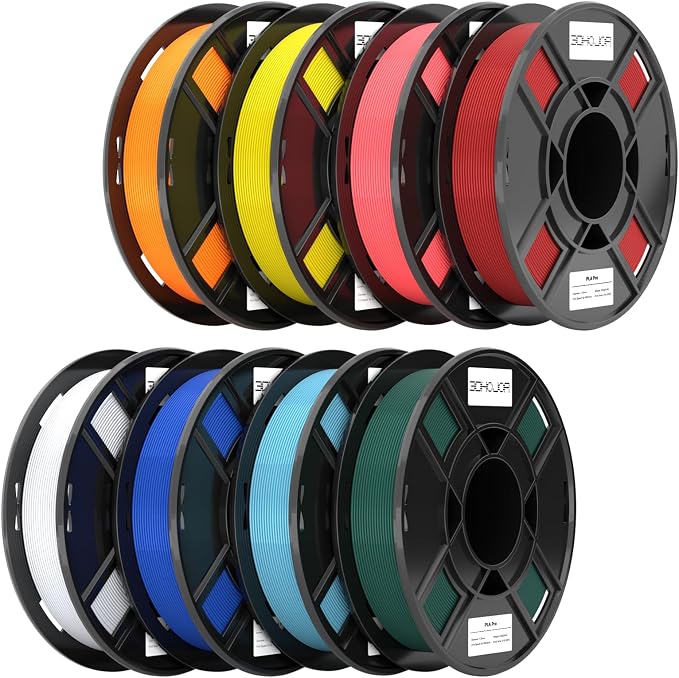 3DHoJor PLA+ 3D Printer Filament Bundle, Multicolor PLA+ Filament 1.75mm, Vacuum Packed, 0.25kg*8 Pack, 2kg Total, White+True Red+Orange+Yellow+Green+Space Blue+Blue+Pink