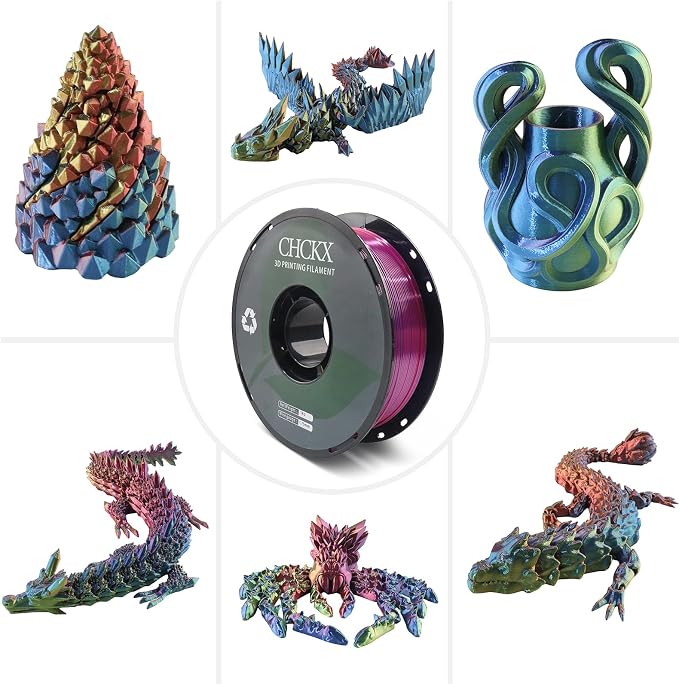 PLA 3D Printer Filament, Triple Color Silk PLA Filament, Dimensional Accuracy +/- 0.02 mm, 1 kg Spool(2.2lbs), 1.75 mm, Red Blue Yellow