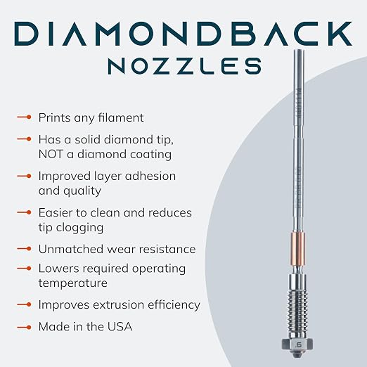 Diamondback Nozzles – Prusa Nextruder Compatible – Polycrystalline Solid Diamond Tip 3D Printer Nozzles, Improved Extrusion, Any Filament, Long Life, Wear Resistant, USA Made (0.6mm)