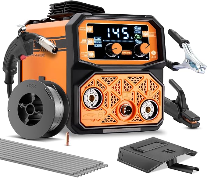 This Hill 145A 3-in-1 Welder, 110V Portable MIG/Lift TIG/Stick Welding Machine, Gasless Flux Core Welder with Large Digital Display, IGBT Inverter, Lightweight 11.6lbs for DIY & Metal Repair
