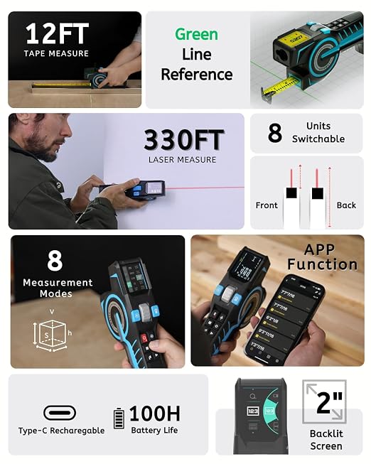 ACEGMET DTX10 & DT30 3-in-1 Digital Laser Tape Measure Bundle, 330Ft & 130Ft Laser Distance Meter with 16Ft Auto Lock Tape, Green Alignment Laser, High Precision, Area Volume Calculation, APP Sync, US