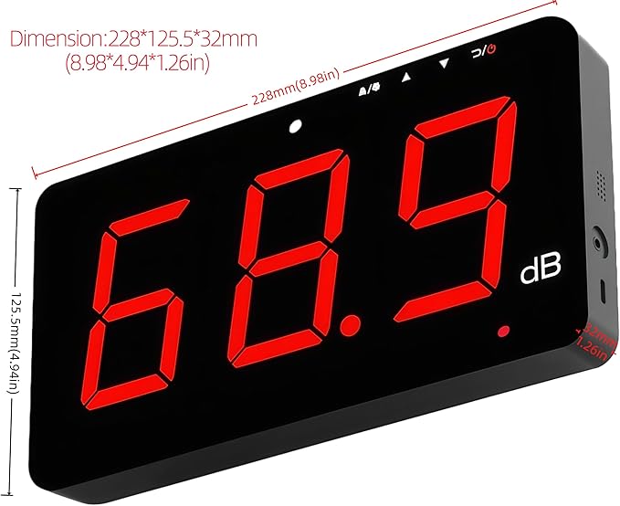 SW-525A Sound Level Meter Tester 30-130db Large Screen Red LCD Display Wall Hanging Type Decibel Noise Measuring with Alarm (Sound Level Meter)