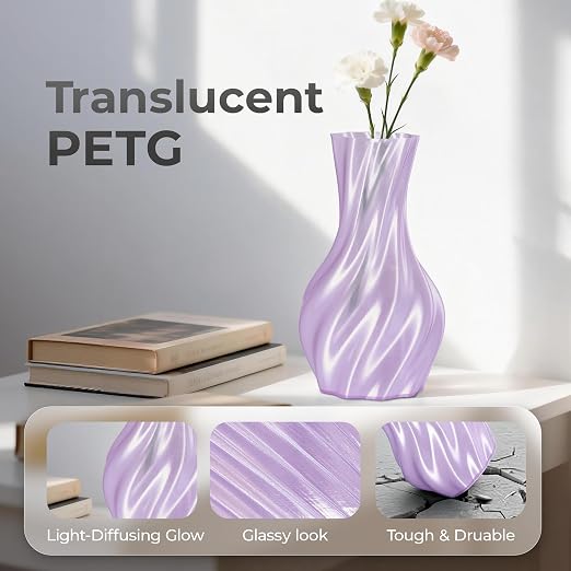 Official Creality PETG 3D Printer Filament 1.75mm 1KG (2.2lbs), High Precision, Strong Toughness, Odorless, Better Flow, Moistureproof 3D Printing CR PETG Filament, Translucent Light Purple