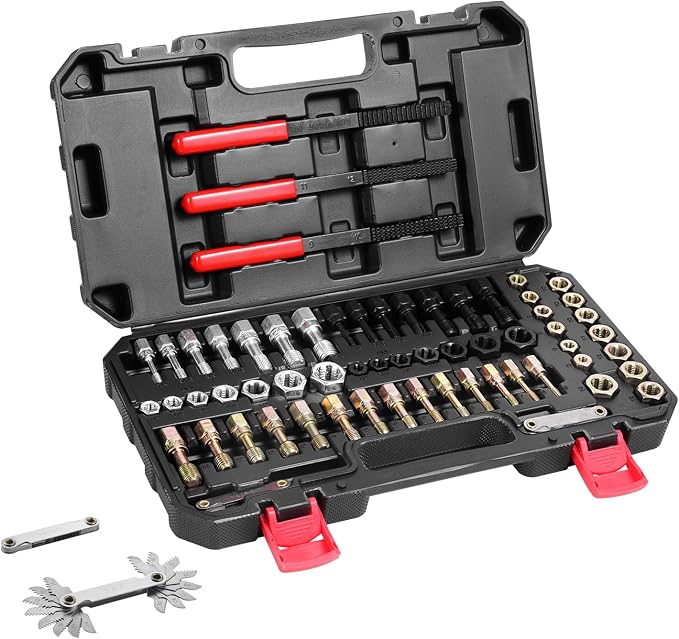 VEVOR Thread Restorer Kit 61Piece Thread Chaser Set - UNC UNF and Metric Thread Restorer Tool wit Thread Files Storage Case - Heat Treated Steel for Mechanics DIY Enthusiasts