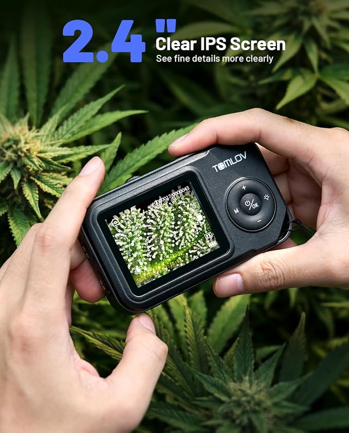 TOMLOV P50 Digital Microscope Handheld: Adjustable Focus Coin Microscope with 2.4" IPS Screen, Trichome Portable Magnifying Glass with Light, Jewelry Loupe for Adults, Windows/Mac Compatible