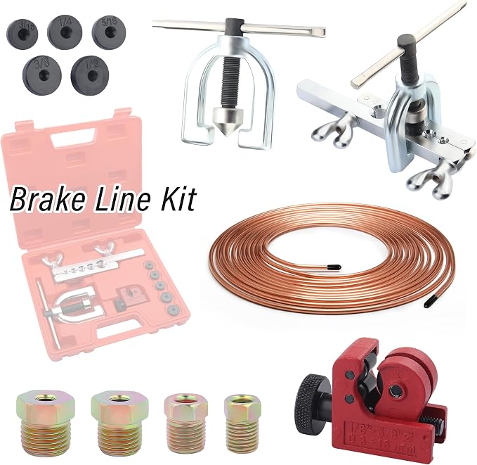 3/16 Brake Line Kit with 16 Brake Line Fittings and Tubing Bender,Double & Single Brake Line Flaring Tool Kit Car Accessories Fits for Most Hydraulic Braking Systems