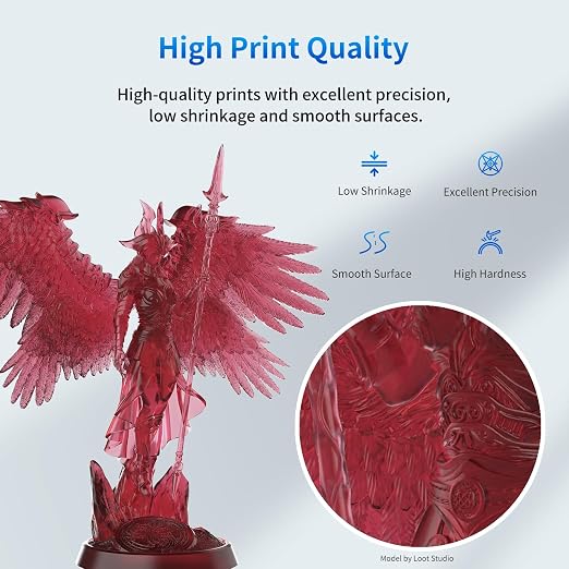 ANYCUBIC 3D Printer Resin, 405nm SLA UV-Curing Resin with High Precision and Quick Curing & Excellent Fluidity for LCD 3D Printing (Clear Red, 1kg)