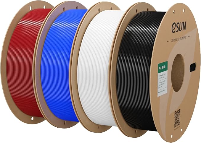 eSUN PLA Basic Filament 1.75mm, 3D Printer Filament High Speed PLA for Fast Printing, 1KG Spool, 4 Spools 3D Printer Filament, Fire Engine Red + Blue + Cold White + Black