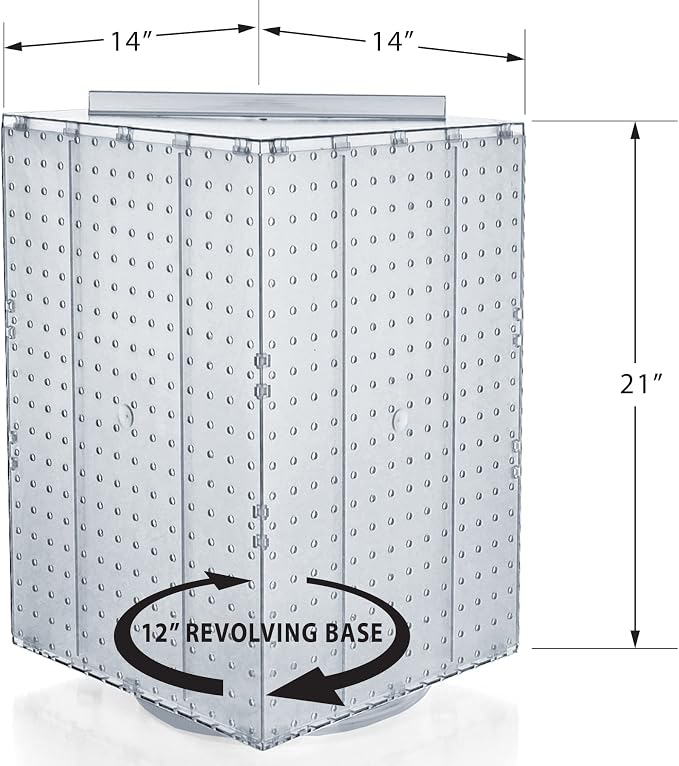 Azar Displays 701414-CLR-4C32 Rotating Countertop Display Kit with Peg Hooks Included, 14 Inches Wide x 14 Inches Deep x 20 Inches High, Pegboard Spinner Organizer, Clear