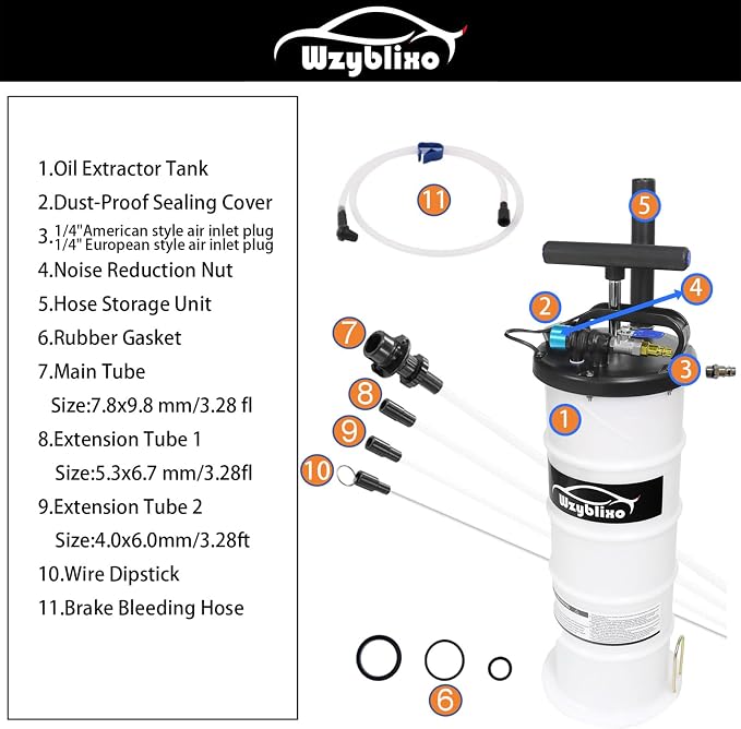 6.5L Oil Extractor - Pneumatic/Manual Vacumm Fluid Extractor Fluid Change Pump with Extended Oil Suction Hose and A Brake Bleeding Hose for Automotive Fluids Vacuum Evacuation
