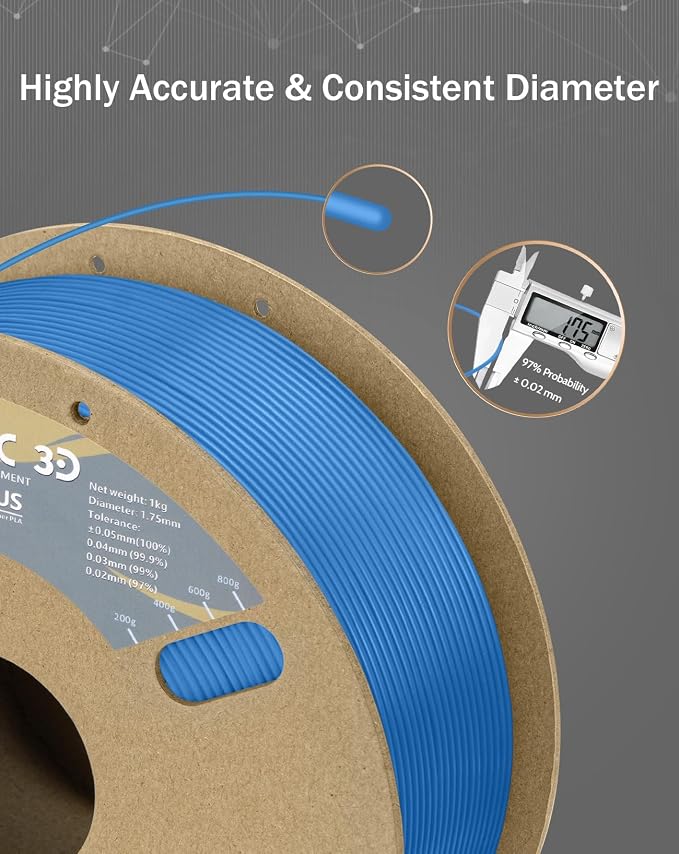 DURAMIC 3D PLA+ Printer Filament 1.75mm PLA Plus Neatly 2Kg Spool(2.2lbs) | PLA Pro Tougher and Stronger, Dimensional Accuracy Probability +/- 0.02mm Blue