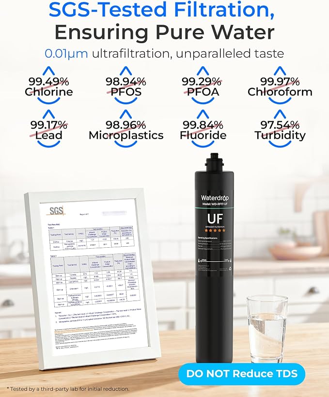 Waterdrop RF17-UF 0.01 μm Water Filter Replacement for Waterdrop 17UA/17UA-UF/17UB/17UB-UF Under Sink Water Filter, Reduces Lead, Chlorine, Bad Taste & Odor, 3 Years